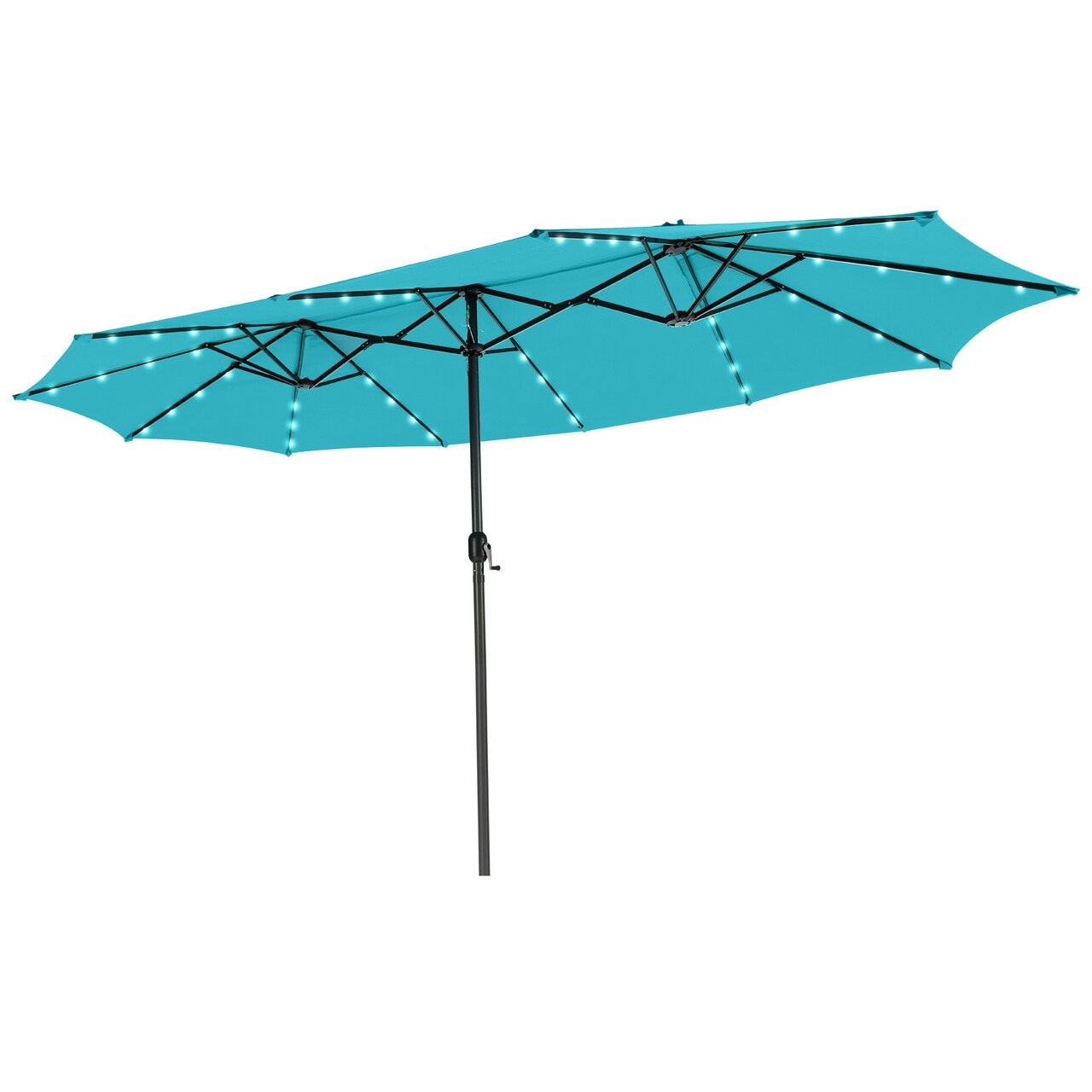 Outdoor 15 Feet Double-Sided Umbrella with Solar LED Lights for Patio